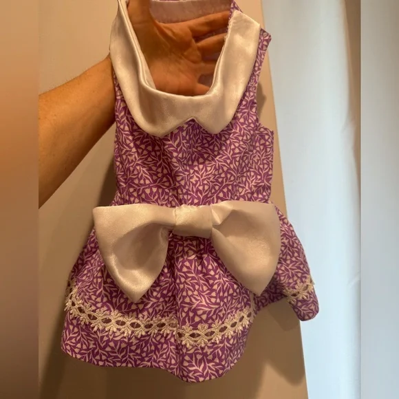 Cute purple and white cat dress with bow that I got for my cat