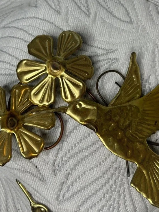 Gold Hummingbird and Flower Wall Decor - Elegant Metal Accent