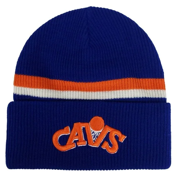 Cleveland Cavs Mitchell & Ness NBA Cuff Knit Beanie Hat Cap 3D Logo Blue New‎