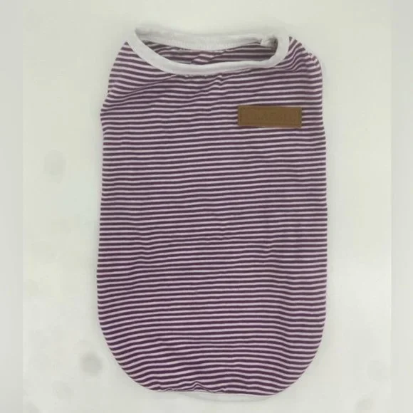 Medium Purple & White Striped Polyester Pet T-Shirt