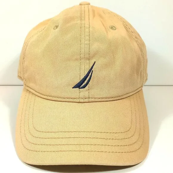 Nautica Vintage J-Class Logo Dad Hat Khaki Tan 100% Cotton Adjustable Cap OSZ