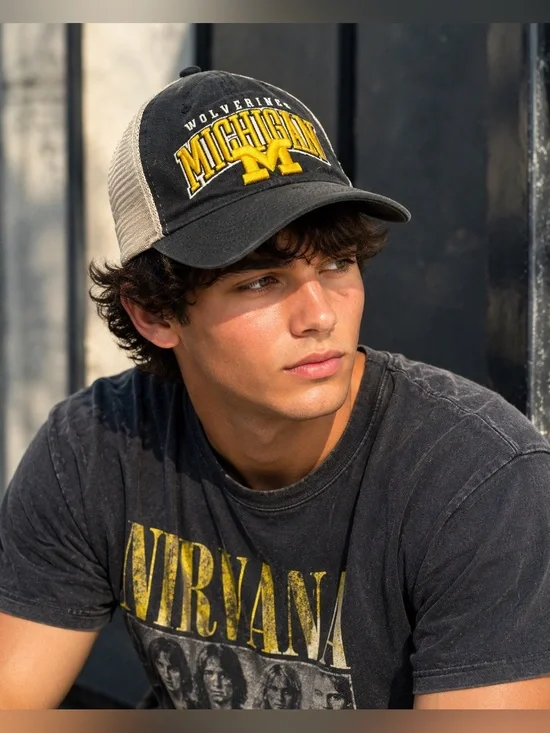 Michigan Wolverines Trucker Hat Fan Favorite Adjustable SnapBack Navy Maize NCAA