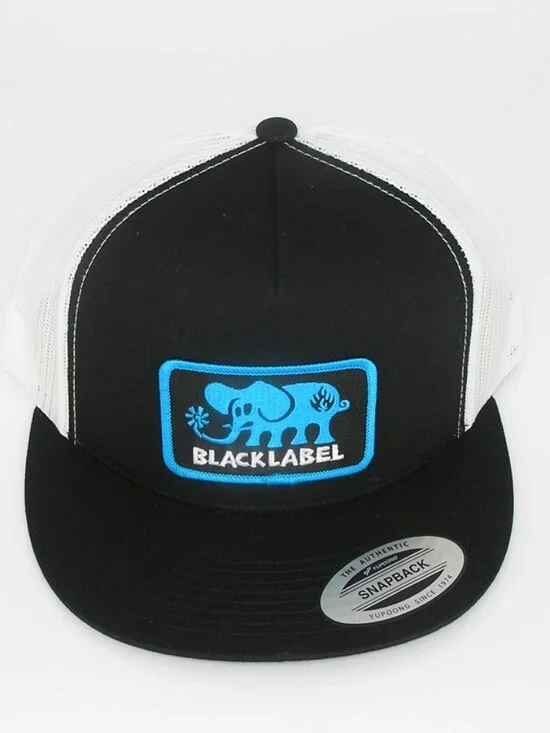 Black Label Skateboards Patch on Yupoong Classic 6006 Snapback Black/White Hat