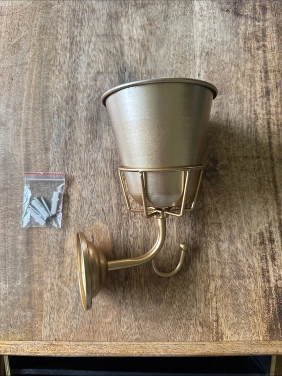 Gold Wall Hook Planter with Decorative Basket and Single Hook