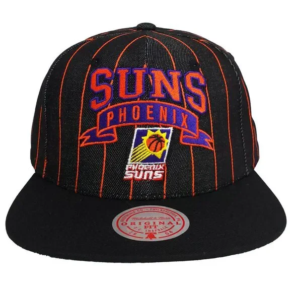 Phoenix Suns Mitchell & Ness NBA Snapback Hat Cap Black Denim Pinstripe NWT‎