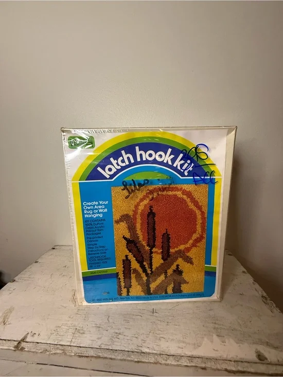 NOS Vintage 70s National Yarn Crafts Latch Hook Rug Kit 9540 Cattails- Sealed