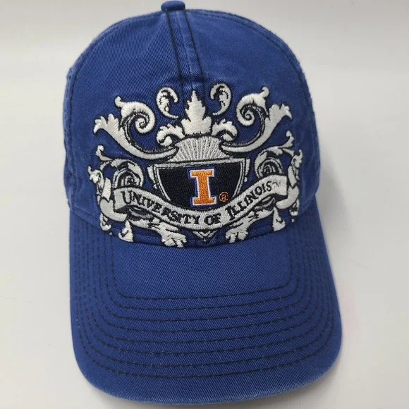 Illinois Fighting Illini Hat Strapback (Fits Small) Signatures‎ Blue NCAA Logo