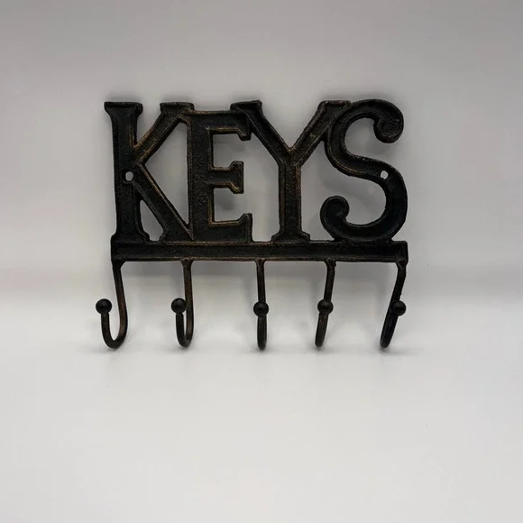 Rustic Cast Iron KEYS Wall Mount Key‎ Holder Organizer 5 Hooks Vintage Decor