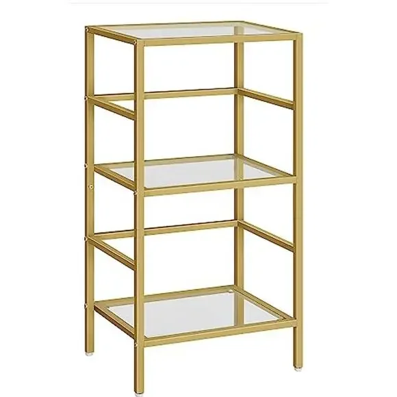 HOOBRO Gold 3 Tier Glass Shelf Bookcase Slim Storage Rack New Open Box