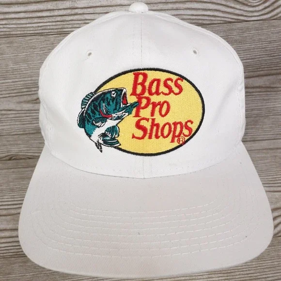 BASS PRO SHOPS LOGO WHITE SNAPBACK TRUCKER BASEBALL HAT CAP