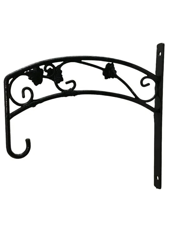 Decorative Black Metal Hanging Basket Bracket With Scroll & Floral Design
