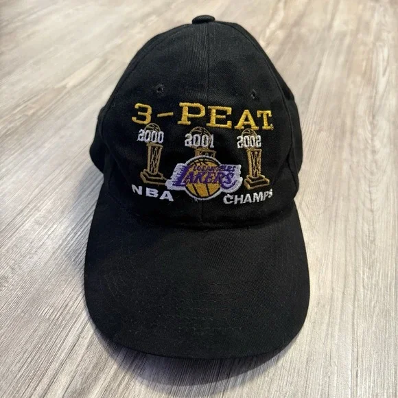 Adult LA Lakers Vintage Y2K 3 Peat NBA Champs‎ Headmaster Inc Hat Strapback