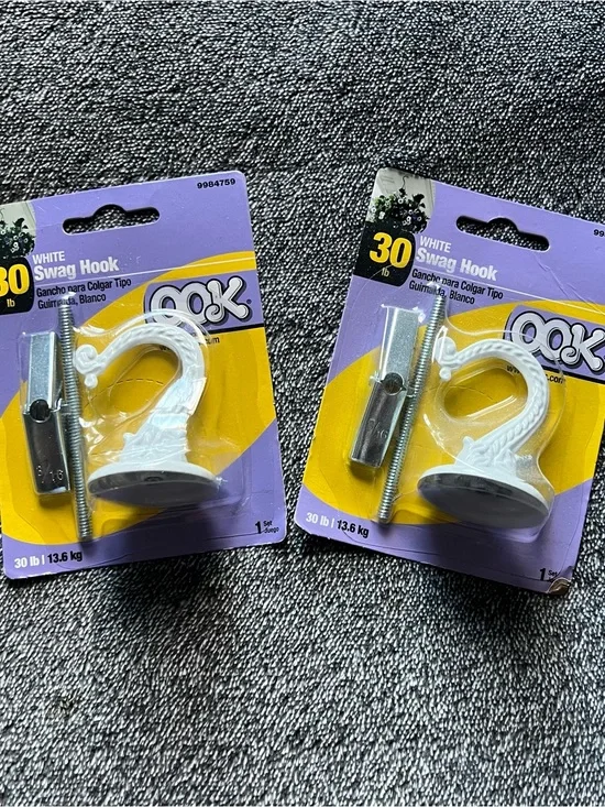 White Swag Wall Hook - 30 lb Hanging Hook (Pack of 2)