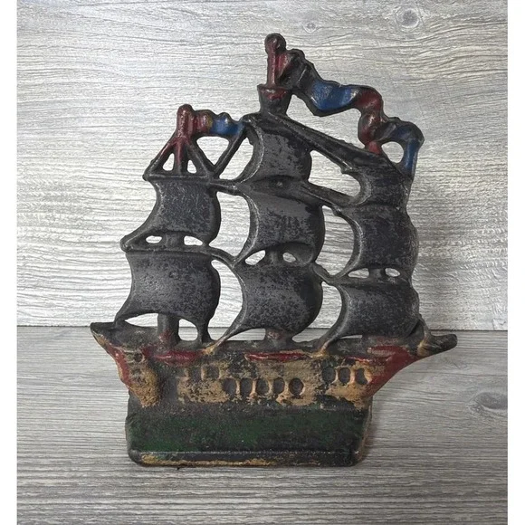 Vintage Nautical Sailing Clipper Ship Sail Boat Painted Metal Library 5.75