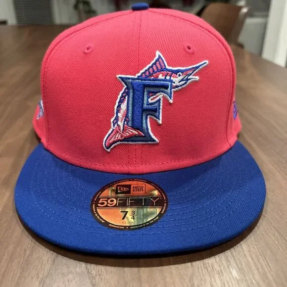 Florida Marlins New Era Fitted Hat Sz 7 10 Year Anniversary Patch Pink