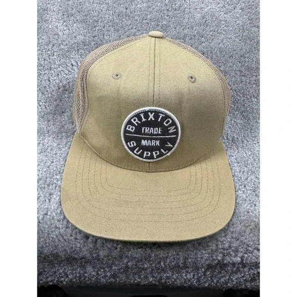 Brixton Supply Co Mens Khaki Tan Mesh Trucker Hat Snapback Patch Cap