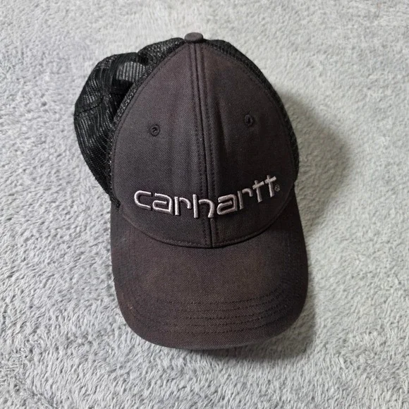 Carhartt Trucker Hat Black Embroidered Logo Mesh Snapback 100141 Sun Fade