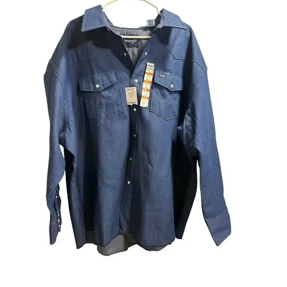 Wrangler Cowboy Cut Western Snap Shirt Mens 20X36 Big Blue Classic Fit NWT