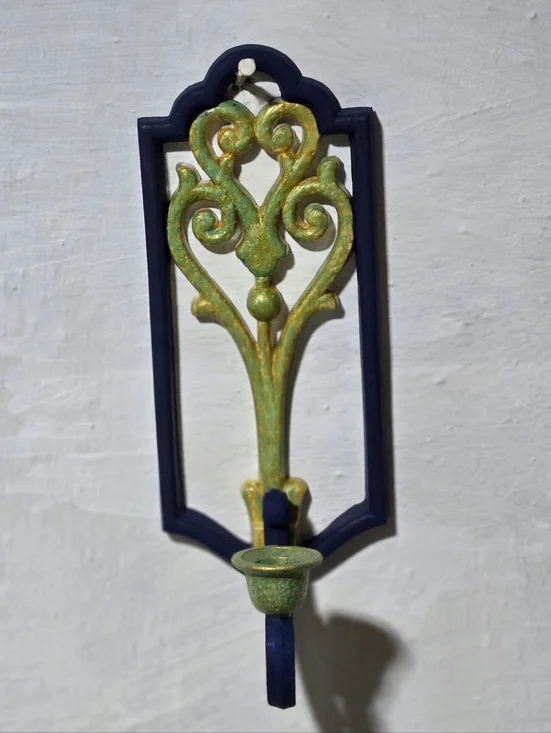 2 Ornate Green and Navy Wall Hook Sconce -
