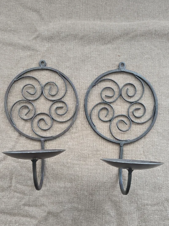 Decorative Metal Wall Sconce Pair in Bronze