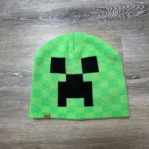 Jinx Minecraft Creeper Beanie Unisex OS Green Checkered Pixel Gamer Knit Hat