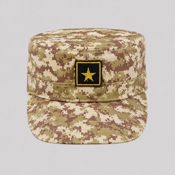 Digital Desert Camo Cadet Hat Gold Star Patch Snapback Military Patrol Cap Tan