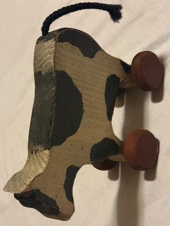 Handcrafted Wood Cow Accent in Black and cream