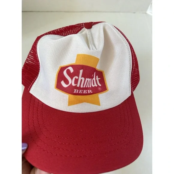 Schmidt Beer Mesh Back Trucker Hat Adjustable Red White Vintage