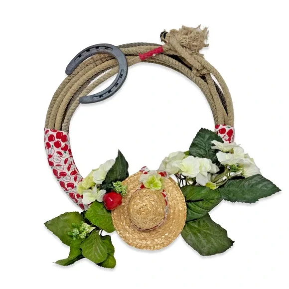 Vintage Horseshoe Wreath Rope Floral Western Farmhouse Decor Rustic 15”