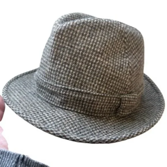 St Michael Vintage Trilby Hat Unisex Size 6 3/4 55cm Brown Tweed Multicolor