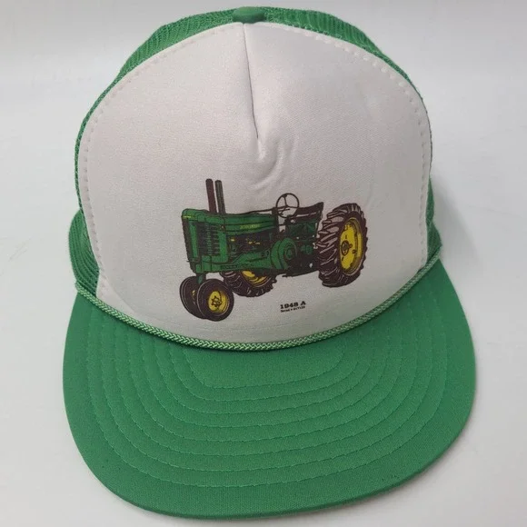 Vintage John Deere Hat Trucker Snapback‎ Mesh 1948 Model A Tractor White Green