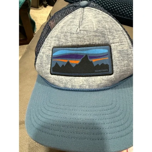 Patagonia Trucker Hat‎ Mountains Patch Blue Mesh Adjustable Snapback