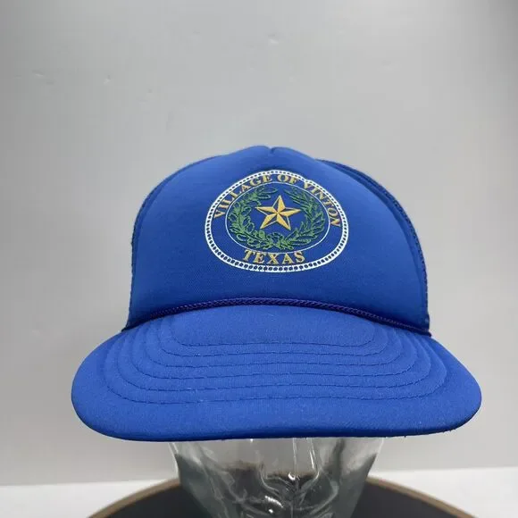 VTG Village of‎ Vinton Texas Snapback Hat Blue Trucker Cap Mesh Rope Foam Front