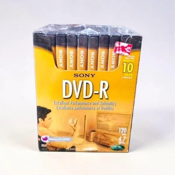 Sony DVD-R 10 Pack Sealed NOS 4.7GB 120min AccuCore Blank Discs Full Size Cases
