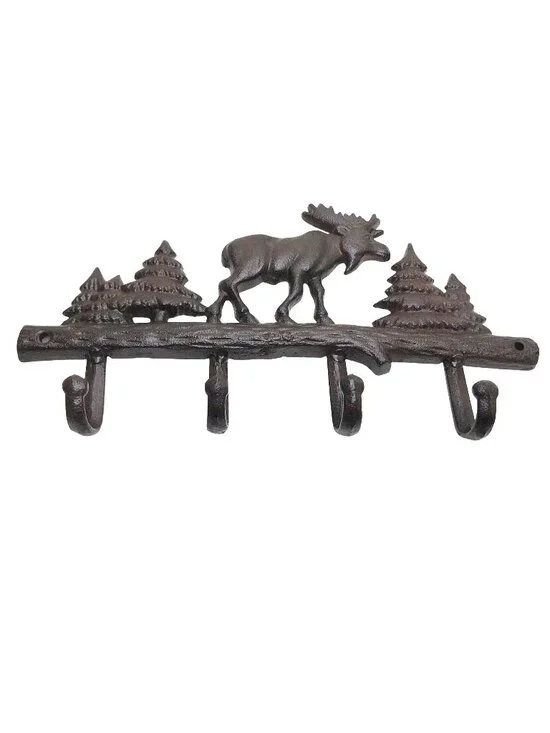 Cast Iron Moose Wall Hook Key Rack Coat Rack Rustic Forest Brown Finish