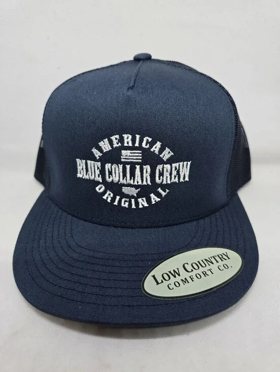 🇺🇸 American Blue Collar Crew Trucker Hat 💪 Low Country Comfort Co Navy NWT