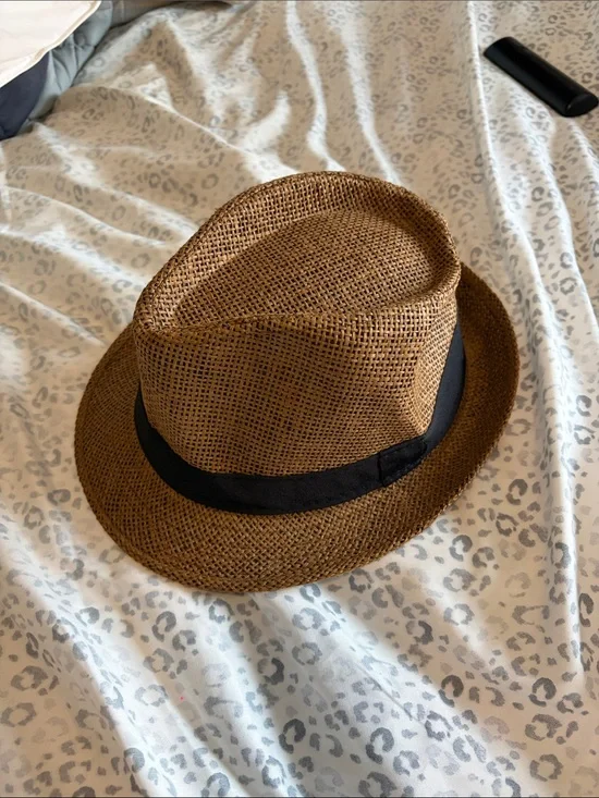 Brown Straw Fedora with Black Band