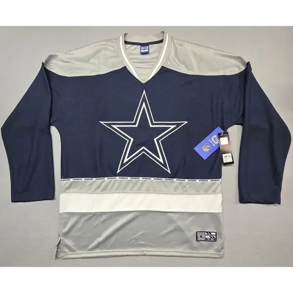 New With Tags Dallas Cowboys NFL Football Star Shirt Navy‎ Large Ultra Game Long