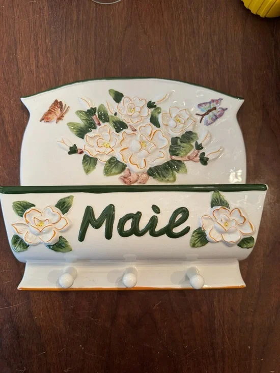 Magnolia Mail Holder Key Rack Wall Pocket Hooks Farmhouse Decor