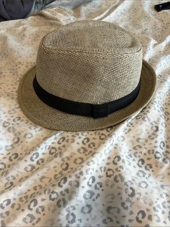 Lined Beige Straw Fedora with Black Band