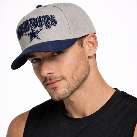 Dallas Cowboys Hat Cap Snap Back One Size Gray Blue NFL Football‎ Old English