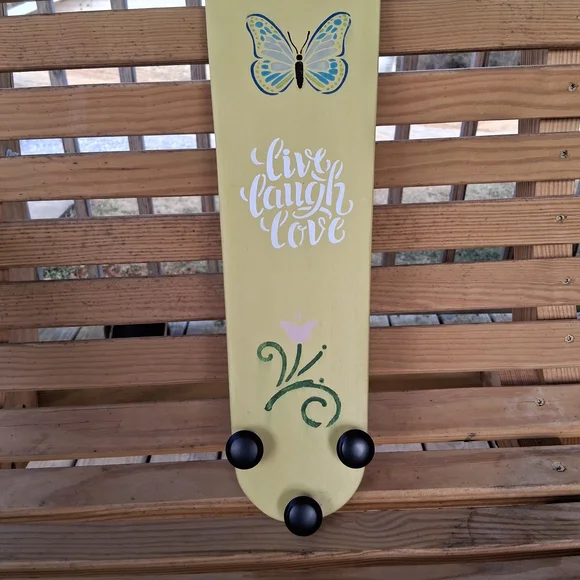 Live Laugh Love Yellow Wall Hook Rack with Butterfly Accent