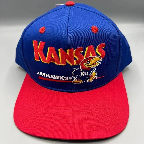 Vintage Kansas Jayhawks Hat Men Blue Red NCAA Snap‎ Back Cap New
