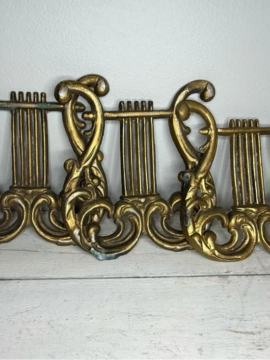 3 Vintage Iron Lyra HODA Harps Wall Hangings Decor Gilded MCM Home Decor