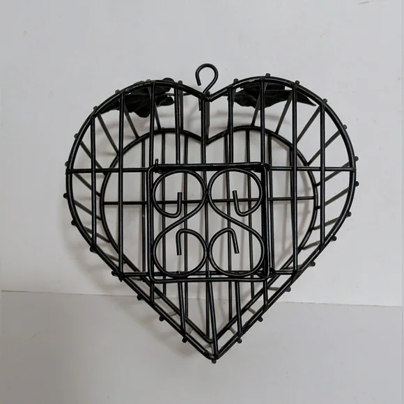 Basket Heart Shaped Bird Cage Metal Hanging  Basket Open Door Decorative Leaves