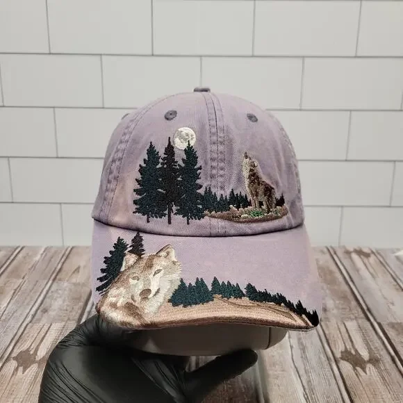 Royal Resortwear Columbus Zoo Wolf Forest Moon Strapback Hat Purple