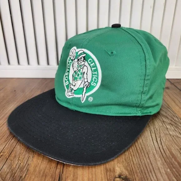 VTG Boston Celtics AJD Snapback Hat Cap Green Black NBA Logo 90s Retro Sports