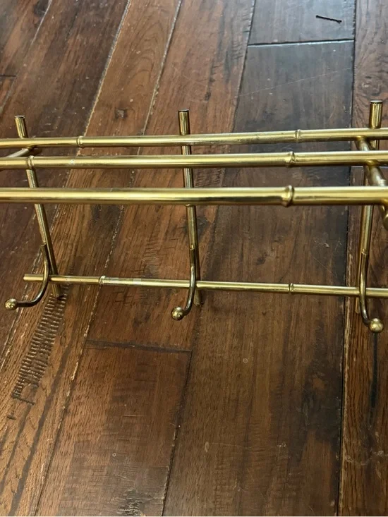 Vintage Hollywood regency Brass Bamboo-Style Wall Hook Rack - Gold Finish