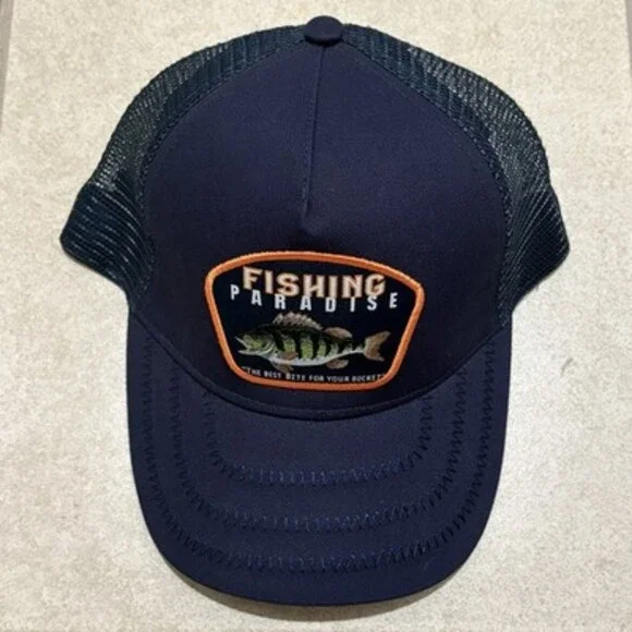 C&A Fishing Paradise Trucker Hat‎ Blue Mesh Snapback Adjustable Cap