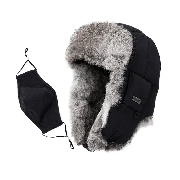 Comhats 100% Rabbit Fur Winter Trapper Ushanka Hat Waterproof (US, Alpha,